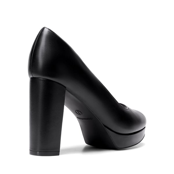 Round-Toe Arch Support Block Heel Pumps - BLACK-PU - 4