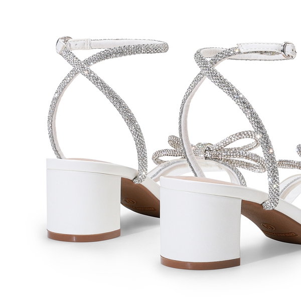 Women’s Rhinestone Bow Heeled Sandals - WHITE - 3