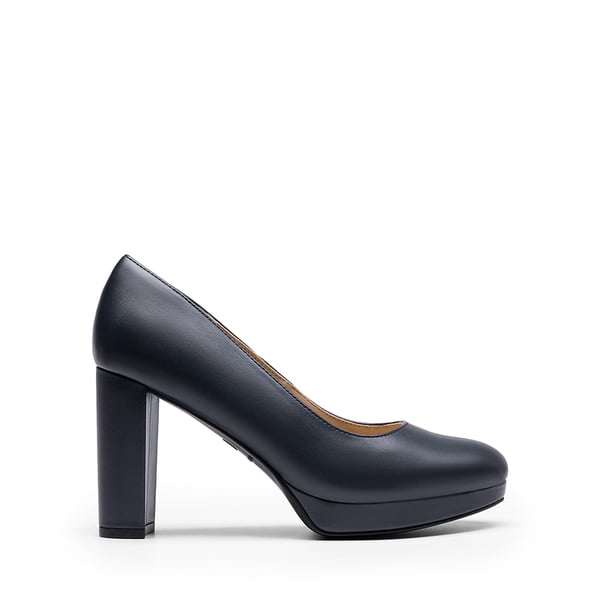 Round-Toe Arch Support Block Heel Pumps - NAVY-PU - 1