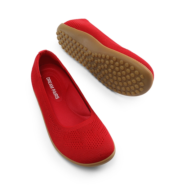 Ascenelle Women's Breathable Round Toe Flats Knit Edition - RED - 4