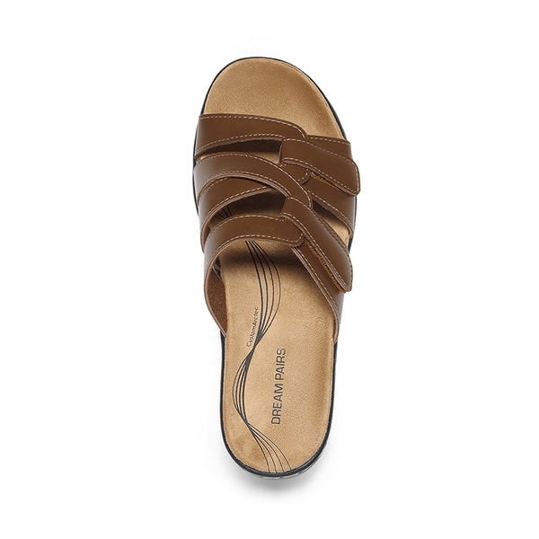 Comfort Arch Support Wedge Slide Sandals - BROWN - 1