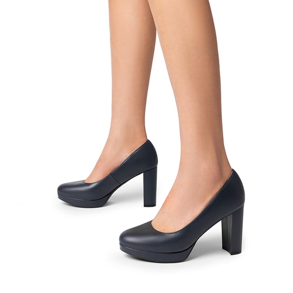 Round-Toe Arch Support Block Heel Pumps - NAVY-PU - 6