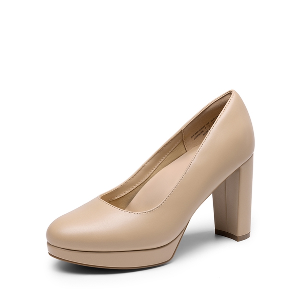 Round-Toe Arch Support Block Heel Pumps - NUDE-PU -  0