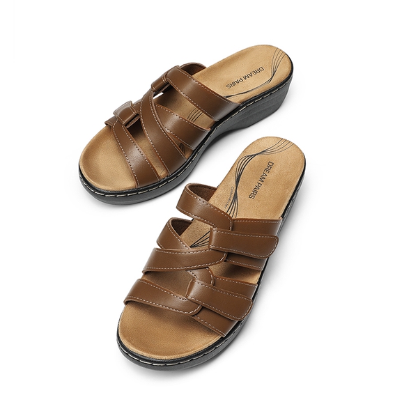 Comfort Arch Support Wedge Slide Sandals - BROWN - 6
