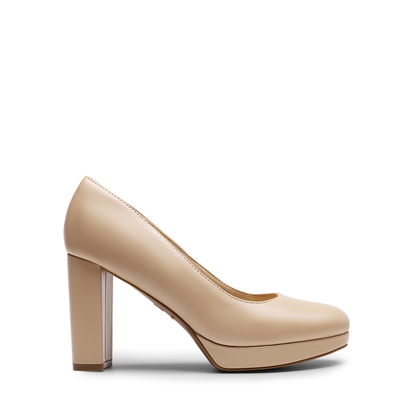 Round-Toe Arch Support Block Heel Pumps - NUDE-PU - 1