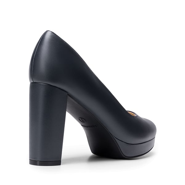 Round-Toe Arch Support Block Heel Pumps - NAVY-PU - 4