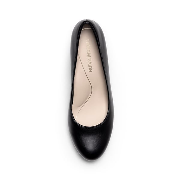 Round-Toe Arch Support Block Heel Pumps - BLACK-PU - 2