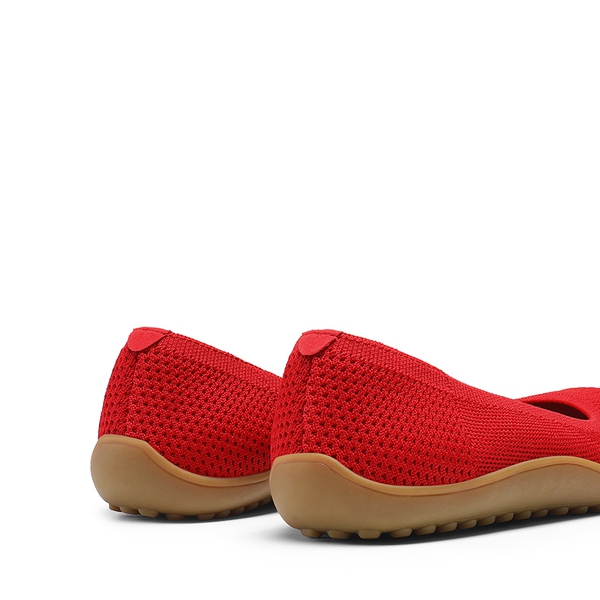 Ascenelle Women's Breathable Round Toe Flats Knit Edition - RED - 2