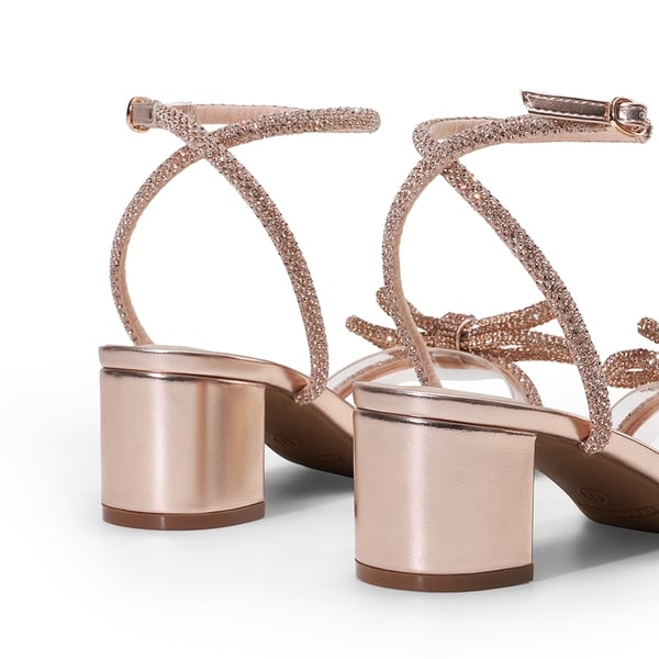 Double Bowknots Crystal Sandals - CHAMPAGNE - 3