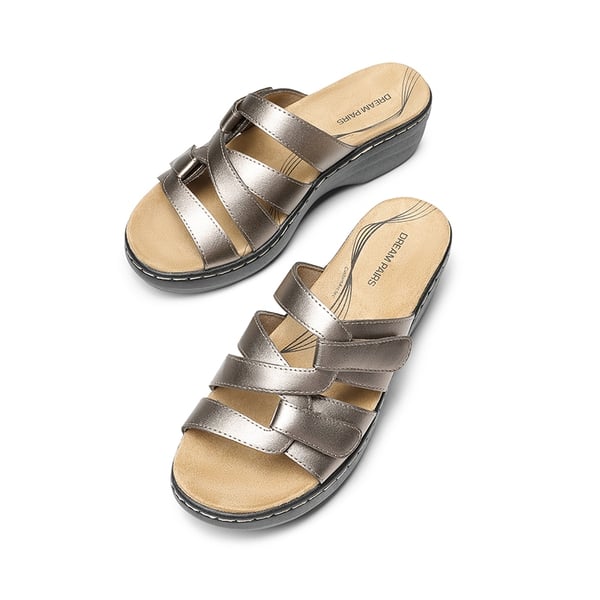 Comfort Arch Support Wedge Slide Sandals - PEWTER - 6