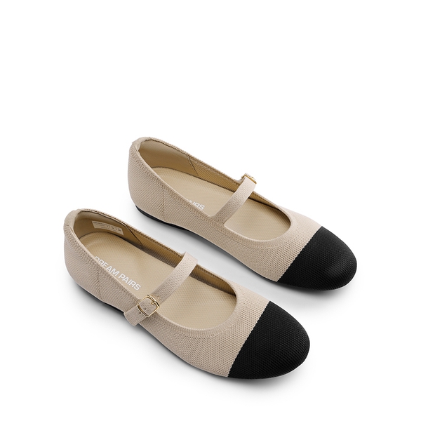 Ascenelle Breathable Arch Support Strap Flats Knit Edition - NUDE/BLACK - 5