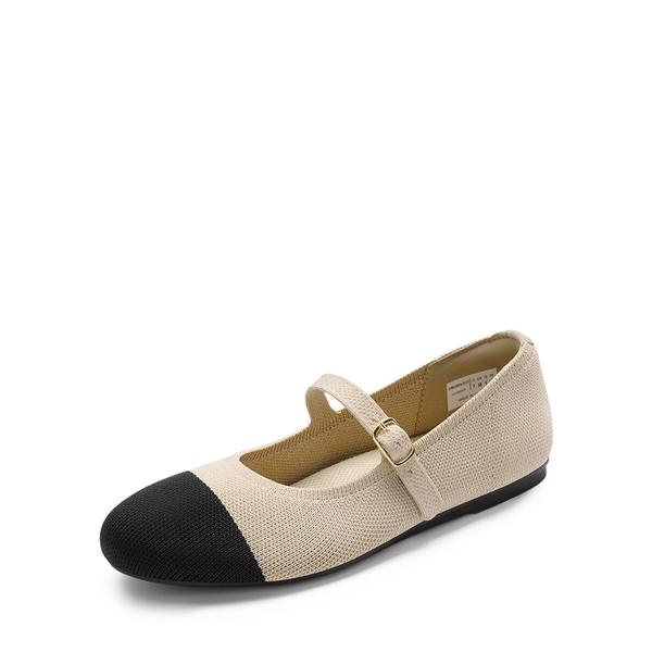 Ascenelle Breathable Arch Support Strap Flats Knit Edition - NUDE/BLACK -  0