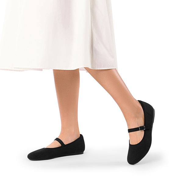 Dressy Arch-Support Foldable Knit Flats - BLACK - 6