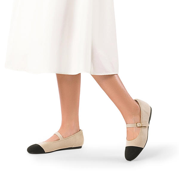 Ascenelle Breathable Arch Support Strap Flats Knit Edition - NUDE/BLACK - 6
