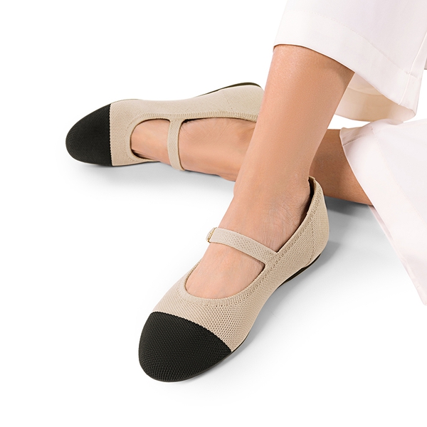 Ascenelle Breathable Arch Support Strap Flats Knit Edition - NUDE/BLACK - 7
