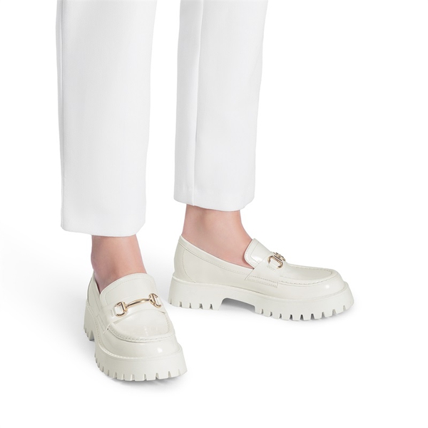 Slip Resistant  Platform Chunky Penny Loafers - WHITE - 6