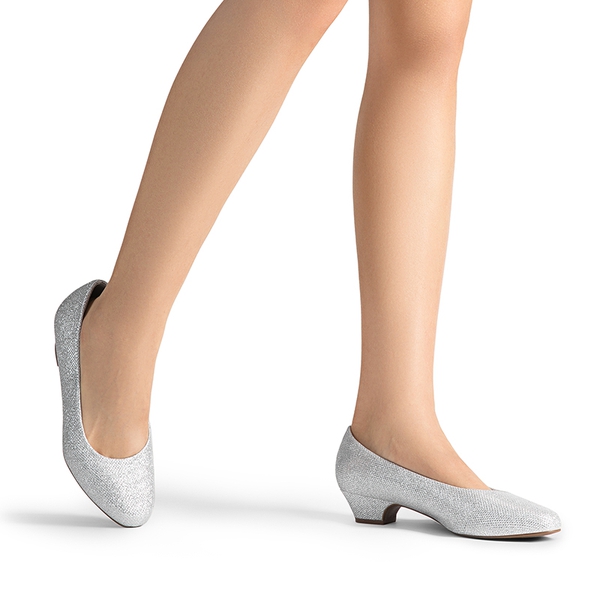 Wide-Toe Slip-On Low Heel Pumps - SILVER - 6