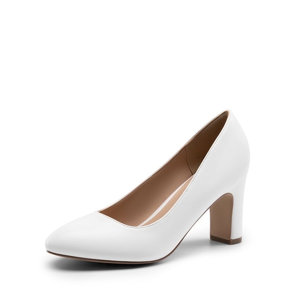 High Chunky Rounded Toe Pumps - WHITE -  0