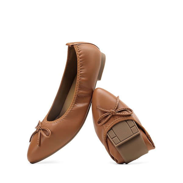 Women's Lightweight Slip-On Ballet Flats - BROWN - 4