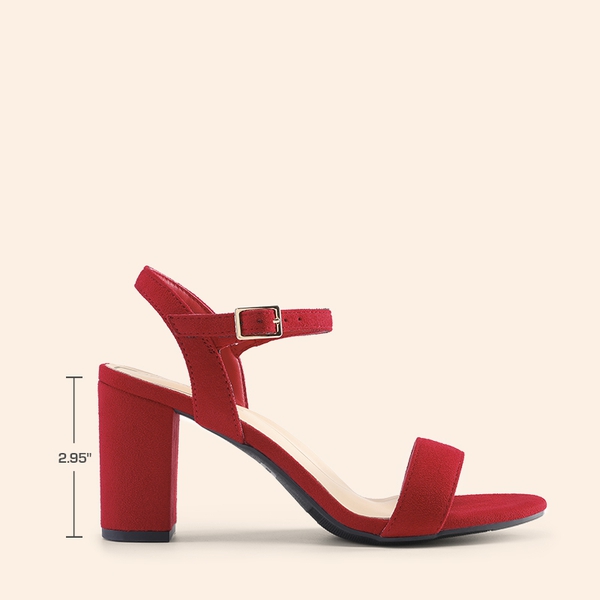 Minimalist Vegan Leather Block Heel Sandals - RED - 1