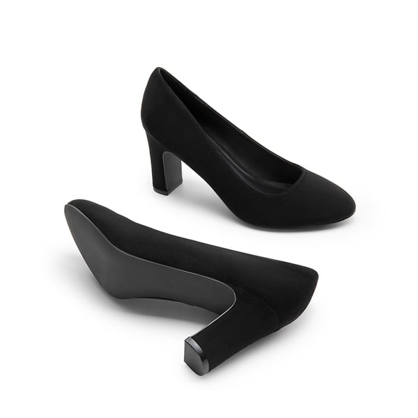 Versatile Classic Round Toe Block Heel Pumps - BLACK-SUEDE - 3