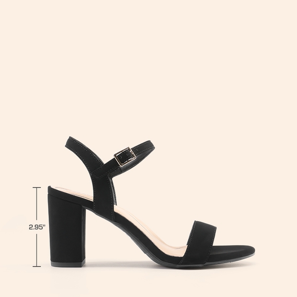 Minimalist Vegan Leather Block Heel Sandals - BLACK-NUBUCK - 1
