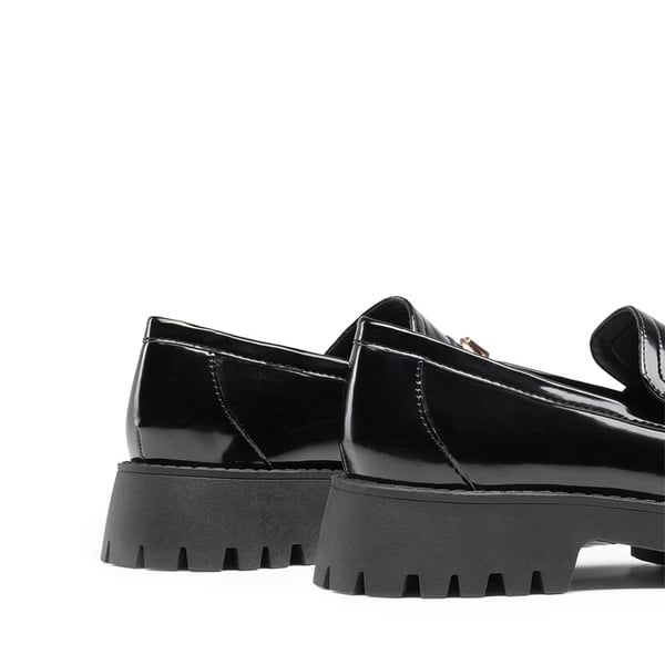 Slip Resistant  Platform Chunky Penny Loafers - BLACK-PATENT - 2