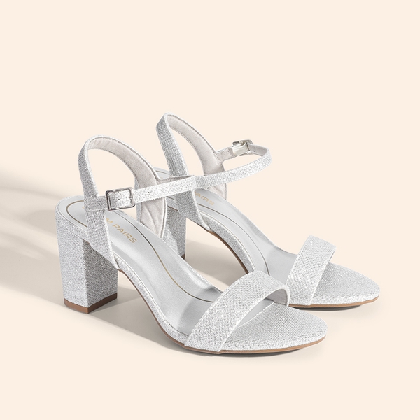 Minimalist Vegan Leather Block Heel Sandals - SILVER-GLITTER - 2