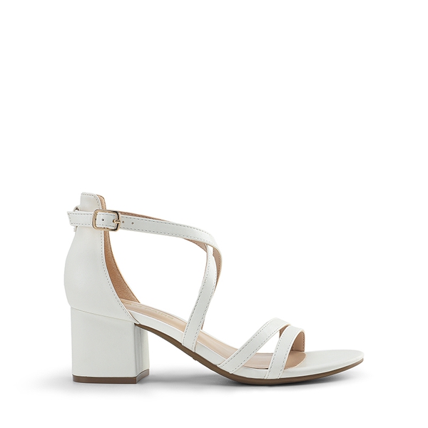 Ankle Strap Low Block Heels - WHITE - 2