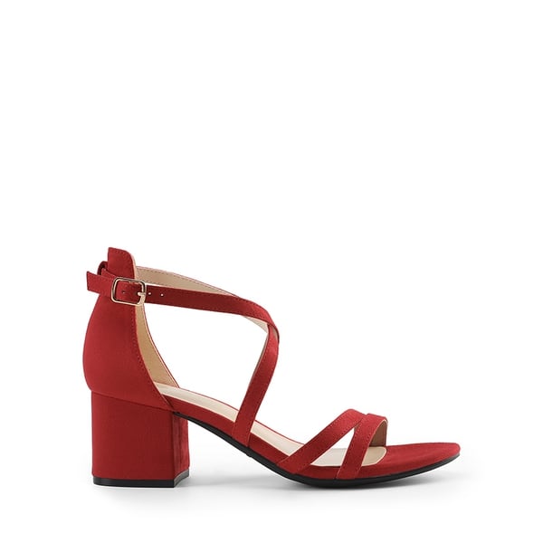 Ankle Strap Low Block Heels - RED - 2
