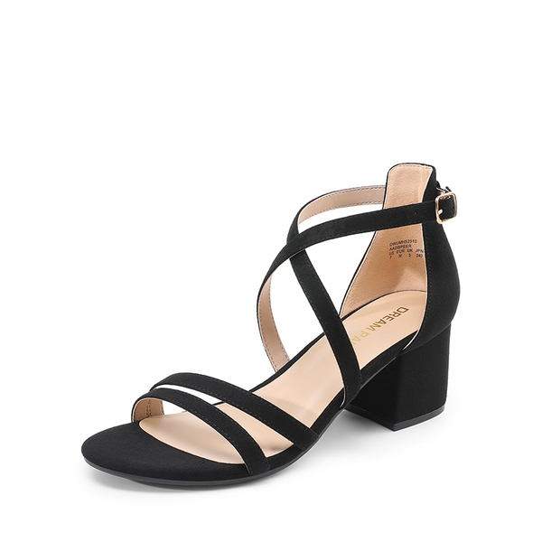 Ankle Strap Low Block Heels - BLACK -  0