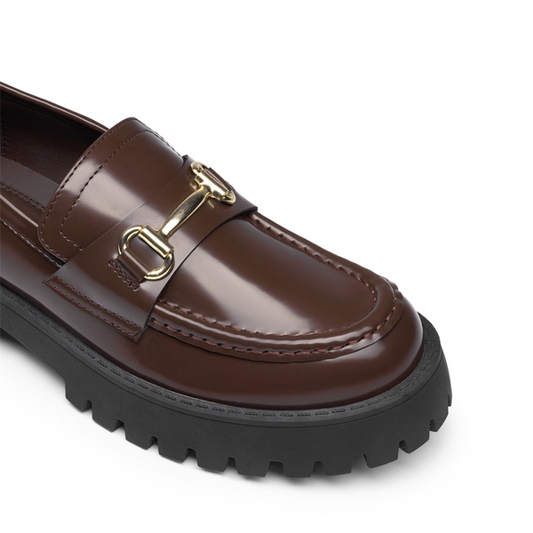 Slip Resistant  Platform Chunky Penny Loafers - BROWN - 3