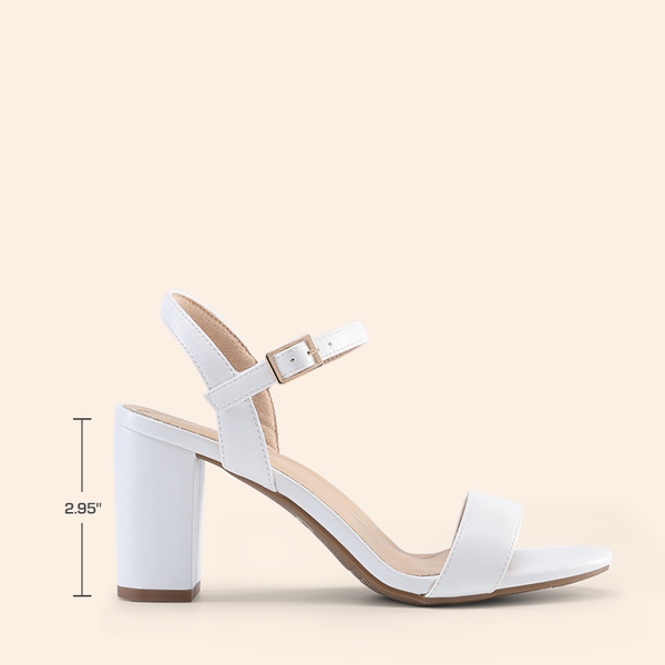 Minimalist Vegan Leather Block Heel Sandals - WHITE - 1
