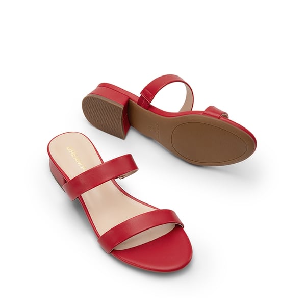 Slip-On Strappy Low Block Heeled Sandals - RED - 2