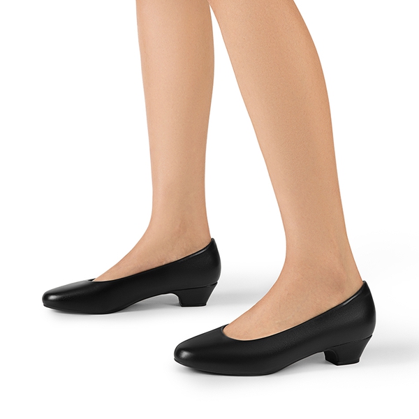 Wide-Toe Slip-On Low Heel Pumps - BLACK - 5