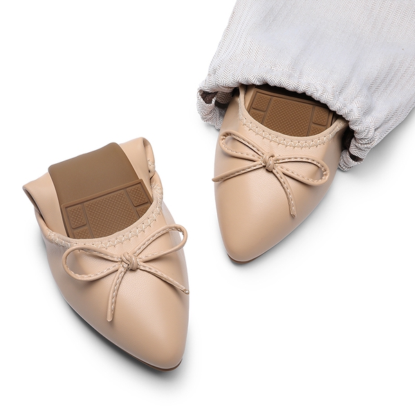 Foldable Pointed Toe Ballet Flats - NUDE - 2