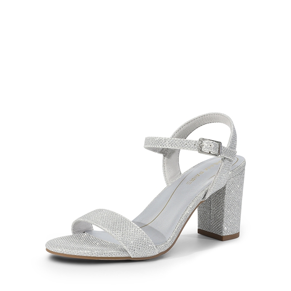 Minimalist Vegan Leather Block Heel Sandals - SILVER-GLITTER -  0