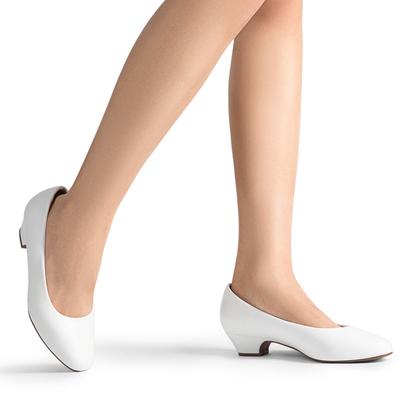 Wide-Toe Low Heel pumps - WHITE - 6