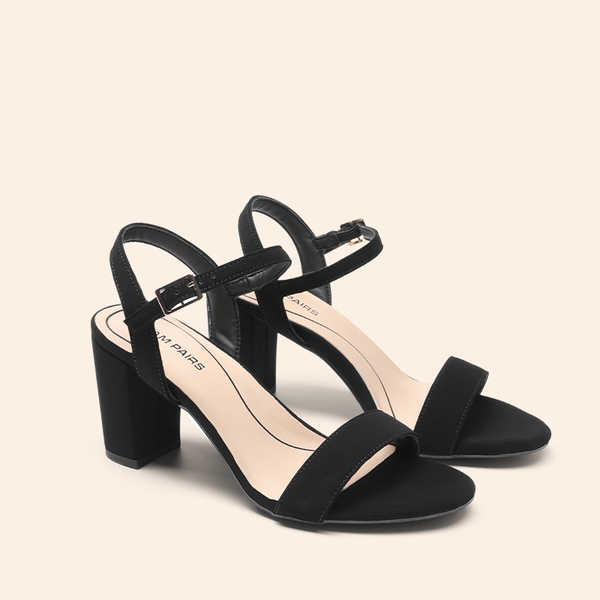 Minimalist Vegan Leather Block Heel Sandals - BLACK-NUBUCK - 2