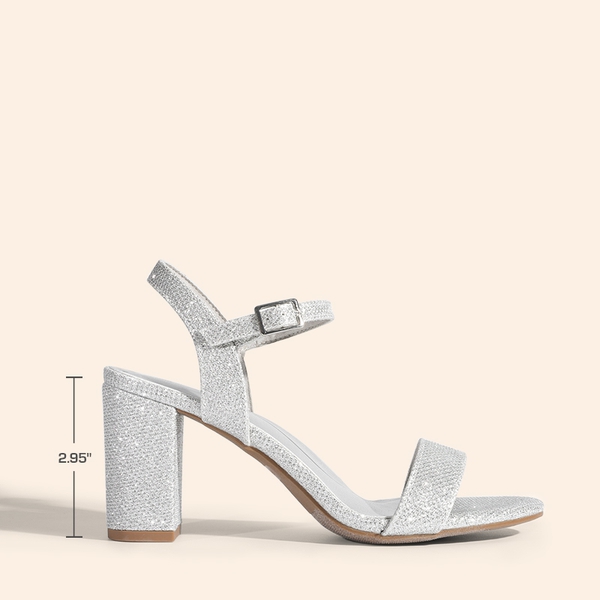 Minimalist Vegan Leather Block Heel Sandals - SILVER-GLITTER - 1