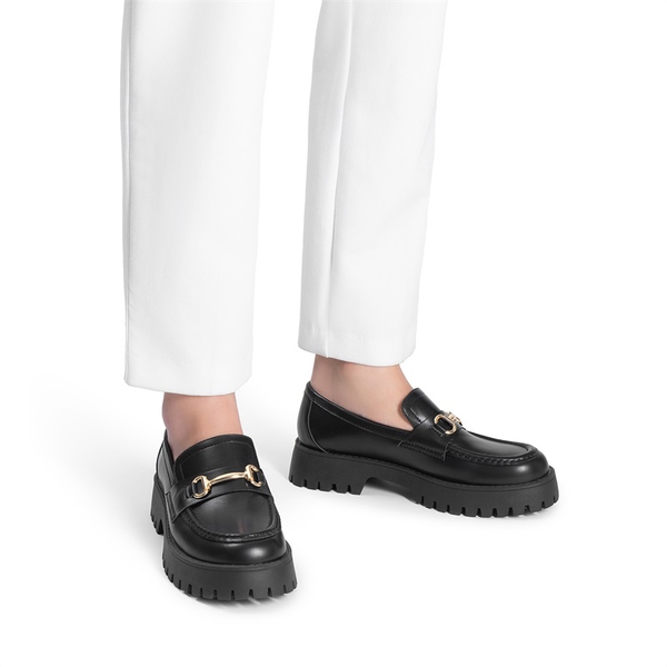 Slip Resistant  Platform Chunky Penny Loafers - BLACK-PU - 6