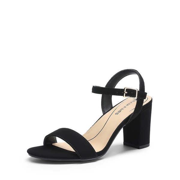 Minimalist Vegan Leather Block Heel Sandals - BLACK-NUBUCK -  0