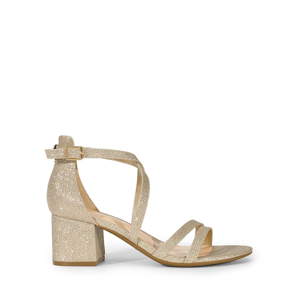 Ankle Strap Low Block Heels - GOLD - 2