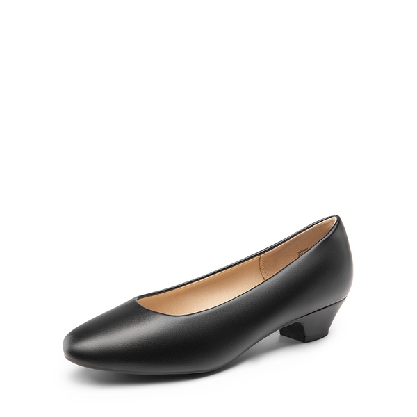 Wide-Toe Slip-On Low Heel Pumps - BLACK -  0