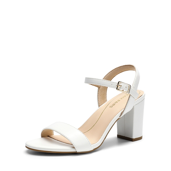 Minimalist Vegan Leather Block Heel Sandals - WHITE -  0