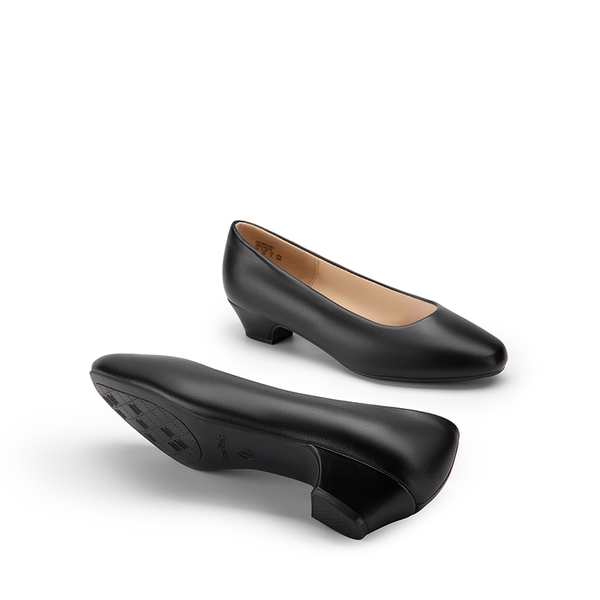 Wide-Toe Slip-On Low Heel Pumps - BLACK - 3