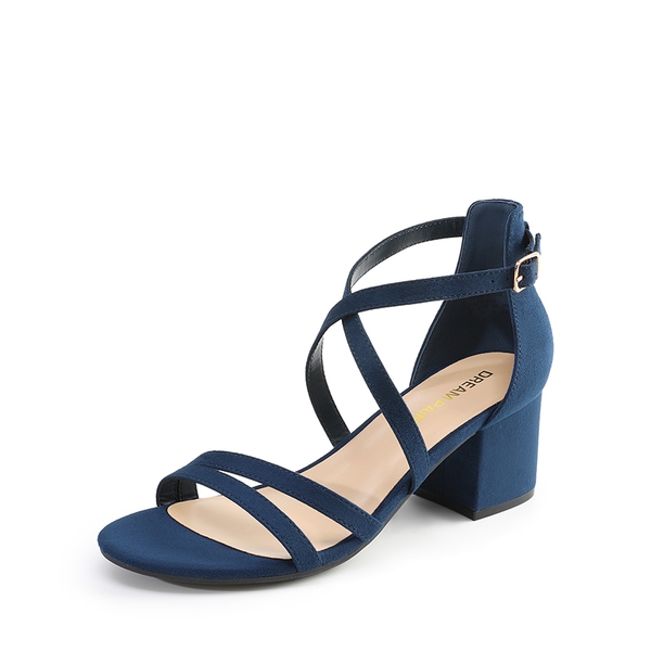 Ankle Strap Low Block Heels - NAVY -  0