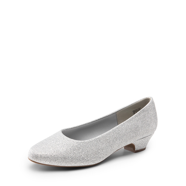 Wide-Toe Slip-On Low Heel Pumps - SILVER -  0