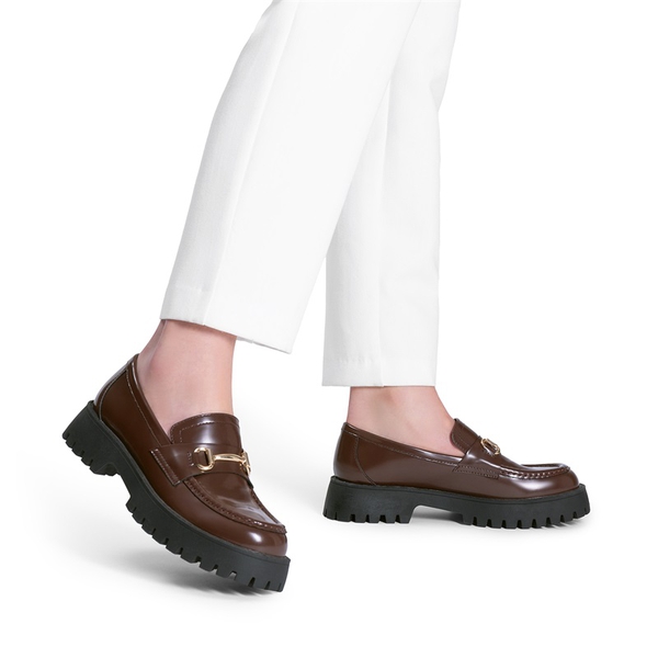 Slip Resistant  Platform Chunky Penny Loafers - BROWN - 7