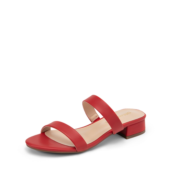 Slip-On Strappy Low Block Heeled Sandals - RED -  0